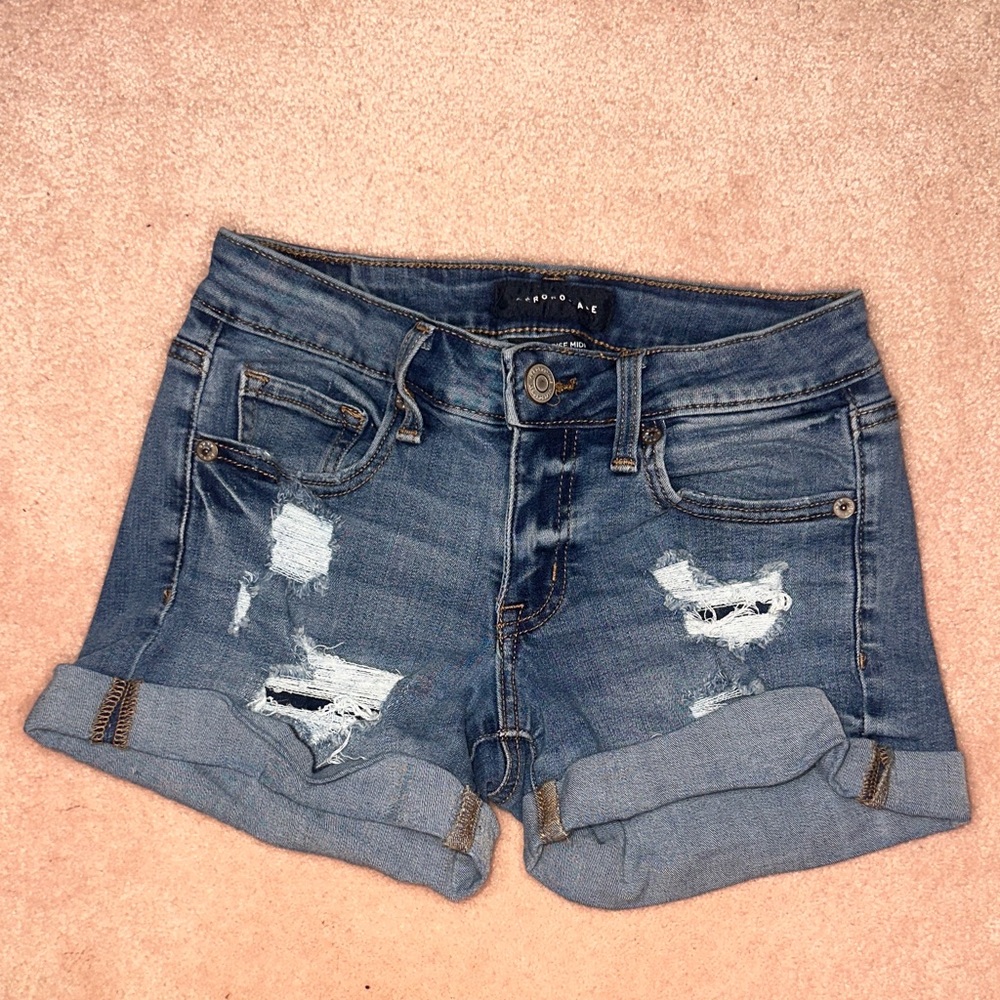 Aeropostale Low Rise Midi Denim Ripped Shorts